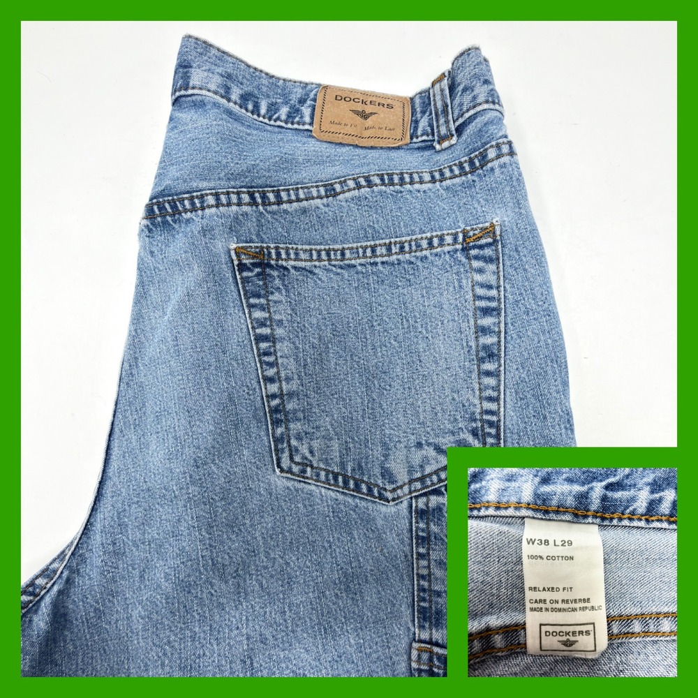 Vintage Dockers Carpenter Jeans Mens 38x29 Relaxed Fit Denim Blue Workwear Y2K